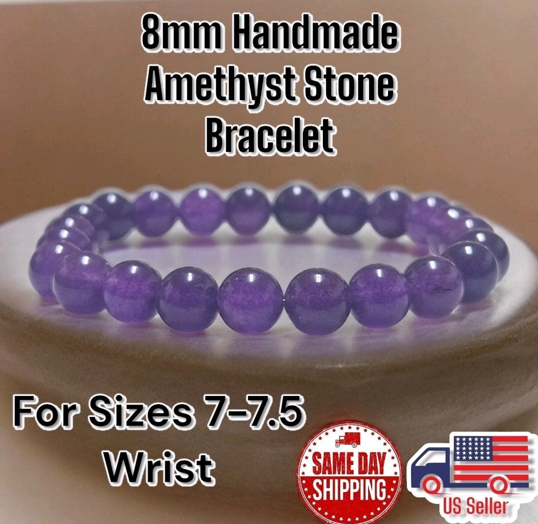 Amethyst Hand Made 8mm 7-7.5” Crystal Healing Beaded Bracelet