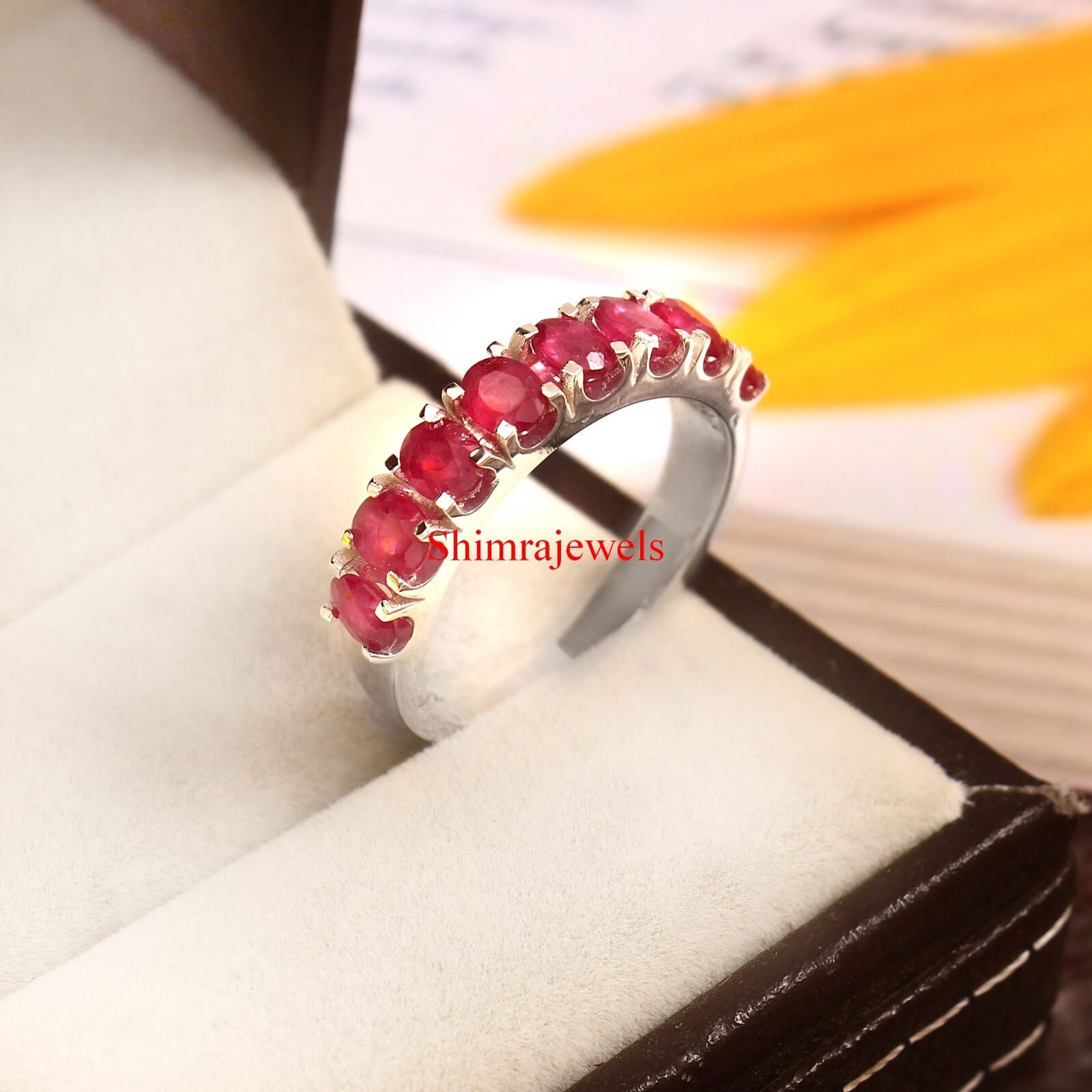 Heated Ruby Gemstone With 18k White Gold Plated Silver Women’s Ring #1129