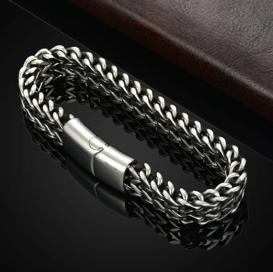 1 pc Stainless Steel Braided Double Row Magnetic Buckle Bracelet