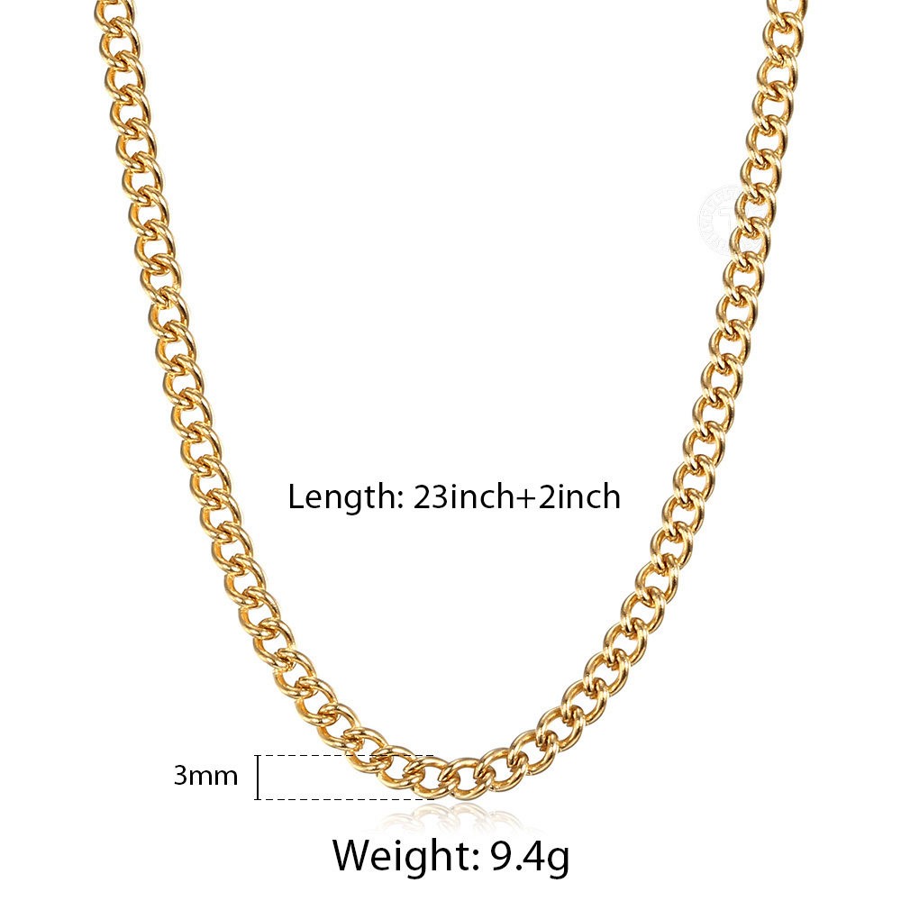 New 3mm Gold Plated Stainless Steel Rolo Link Chain Necklace 23+2inch for Unisex