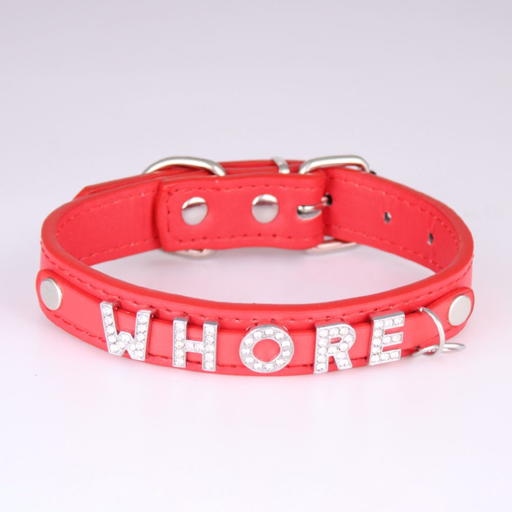 Modern Leather Buckled Choker Custom Letter BITCH WHORE CUM G5 Collar Necklace