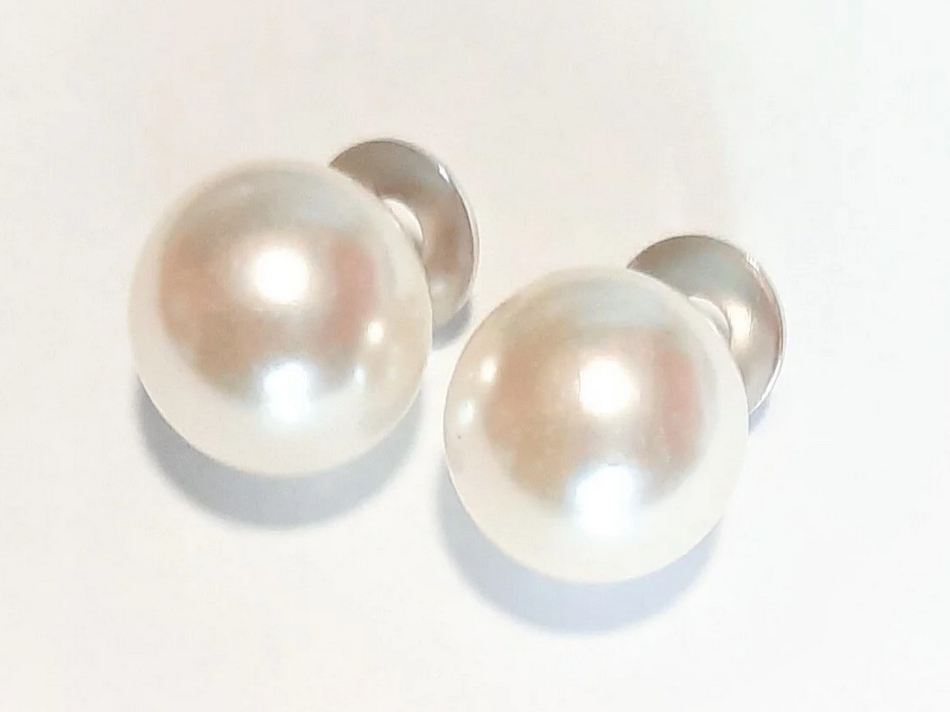 Double sided pearl disk earrings