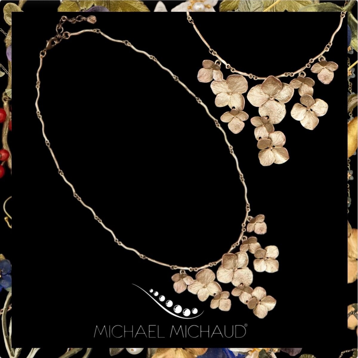 Michael Michaud Hydrangea Necklace Contour Handcast Botanical Jewelry Nature Gif