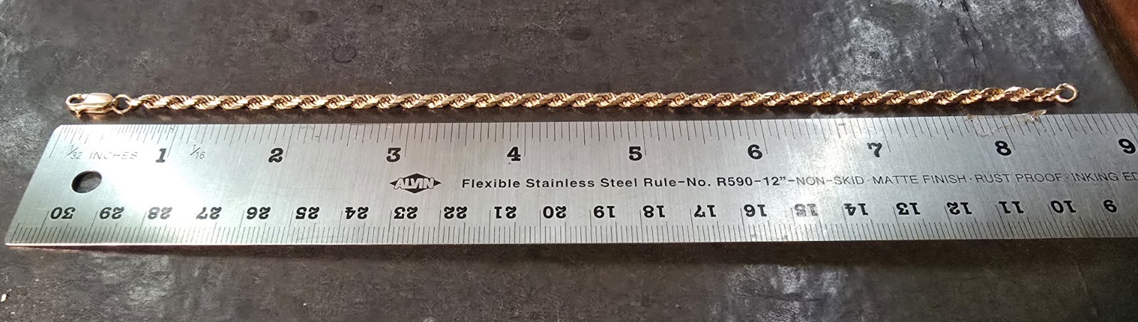 14K Solid Gold Rope Chain Bracelet 8.5″ 9.4g Lobster Clasp