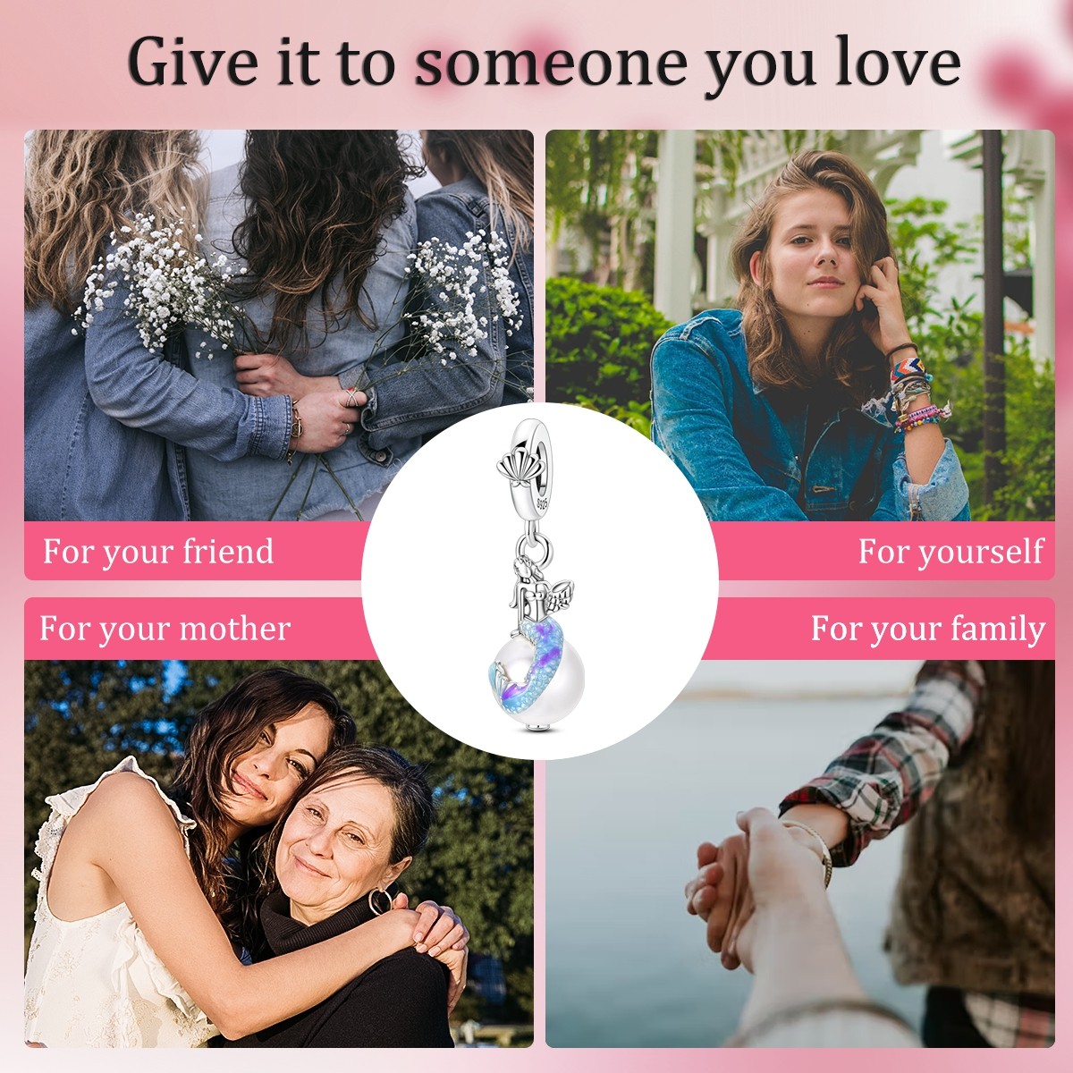 MULA Fine 925 Stering Silver DIY Charm Mermaid Pearl Pendant for Women Bracelet