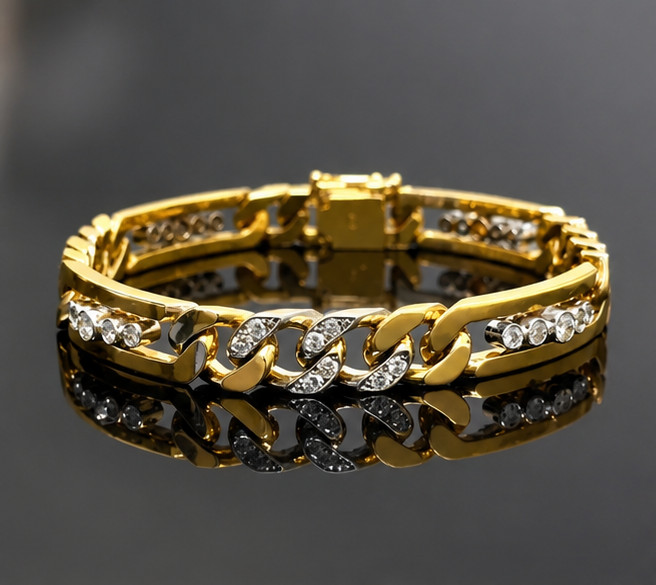 5Ct Simulated Diamond Elegant Men’s Cuban Link Bracelet 14K Yellow Gold Plated