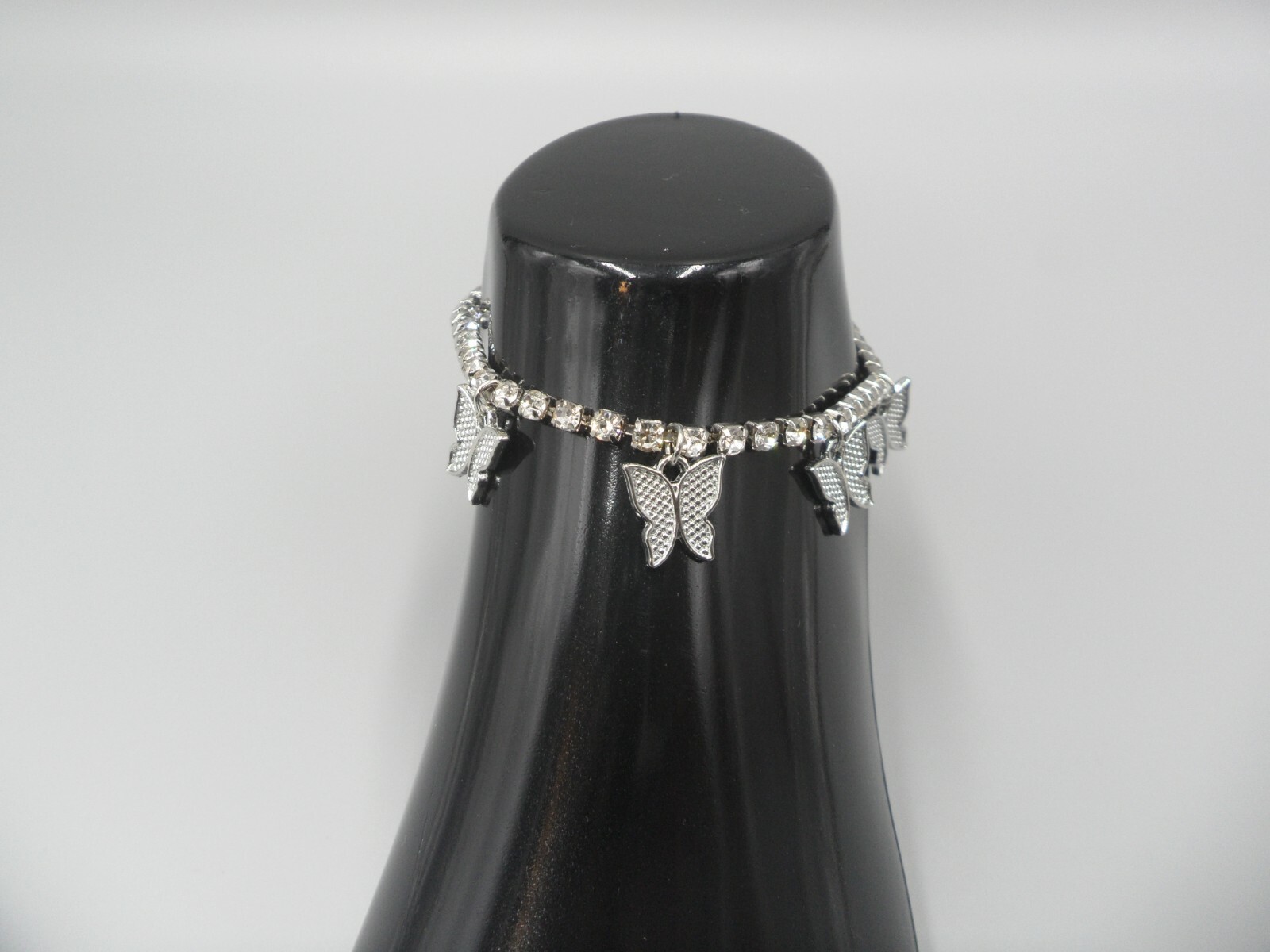 2 Piece Butterfly Jewelry Set: Necklace and Anklet Silver Tone Rhinestone