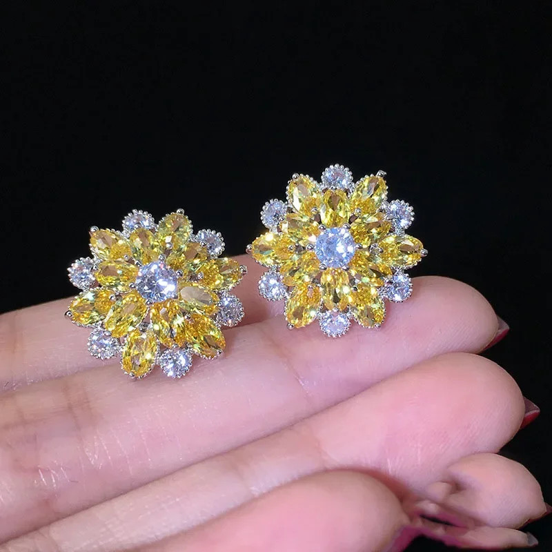 Cute Big AAAAA Bling Cubic Zirconia 925 Silver Needle Stud Earrings Fashionable