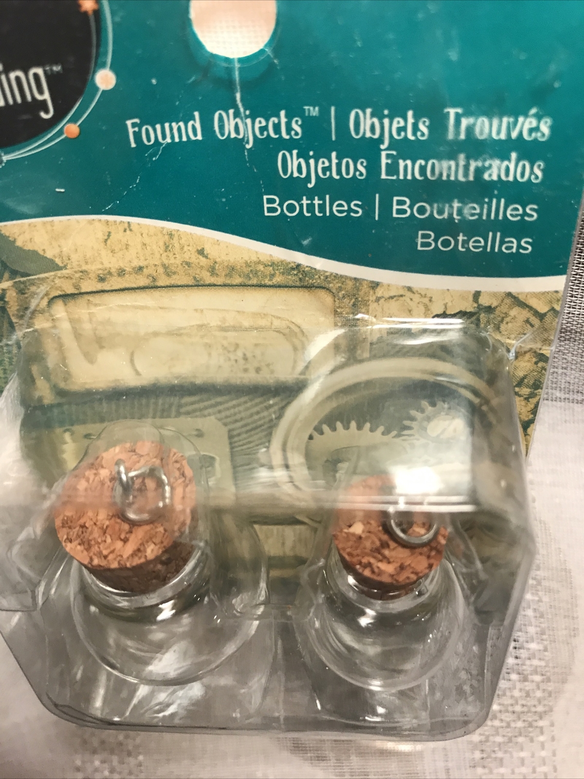 Found Objects Clear Round Bottles Corks 2pc NEW Jewelry Making Charms Pendent