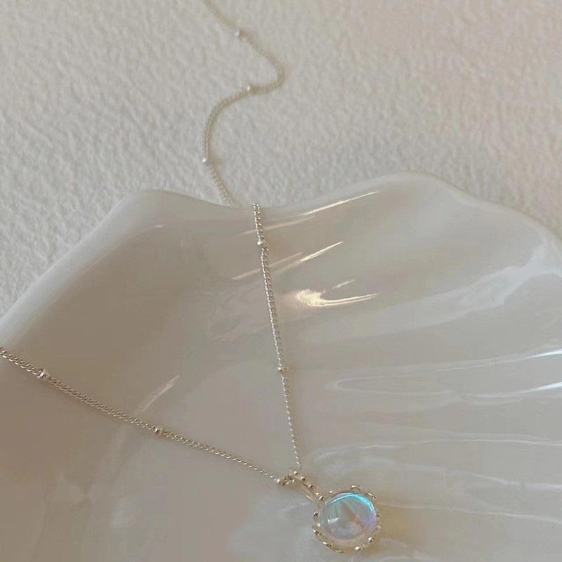 Elegant Moonstone Necklace Dainty Round Pendant Daily Life Guardian Jewelry