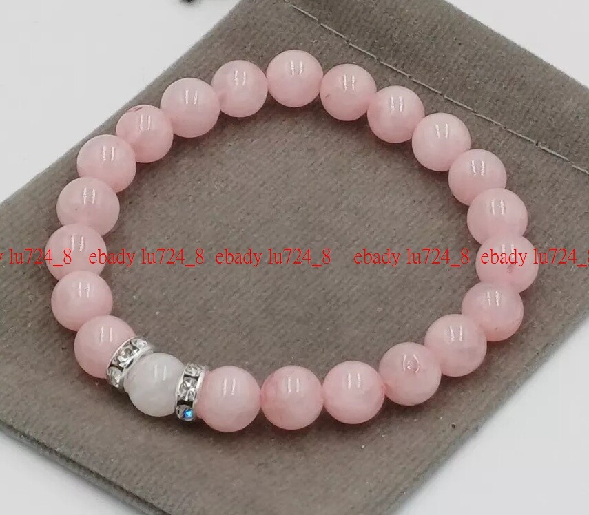 Handmade Rose Quartz Moonstone Crystal Healing Gemstone Bead Bracelet 6/8mm 7-9″