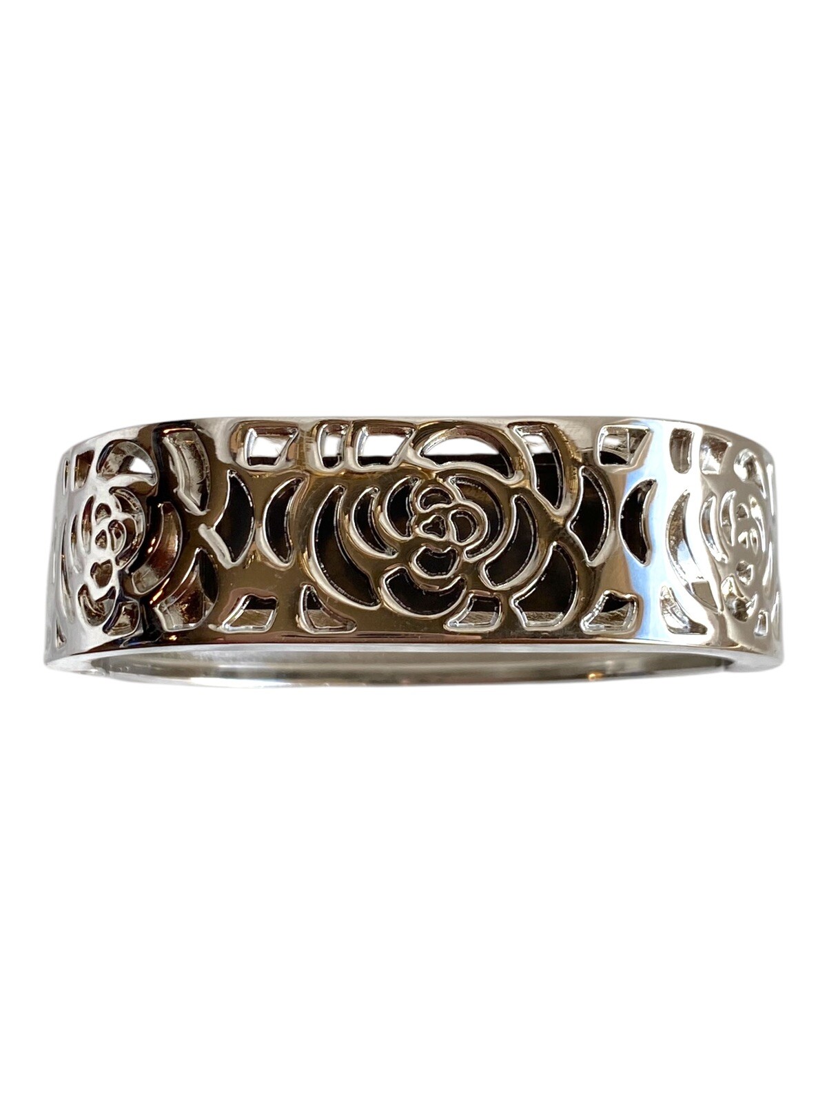 Silver Tone Clamper Bracelet With Compartment For Fitness Tracker