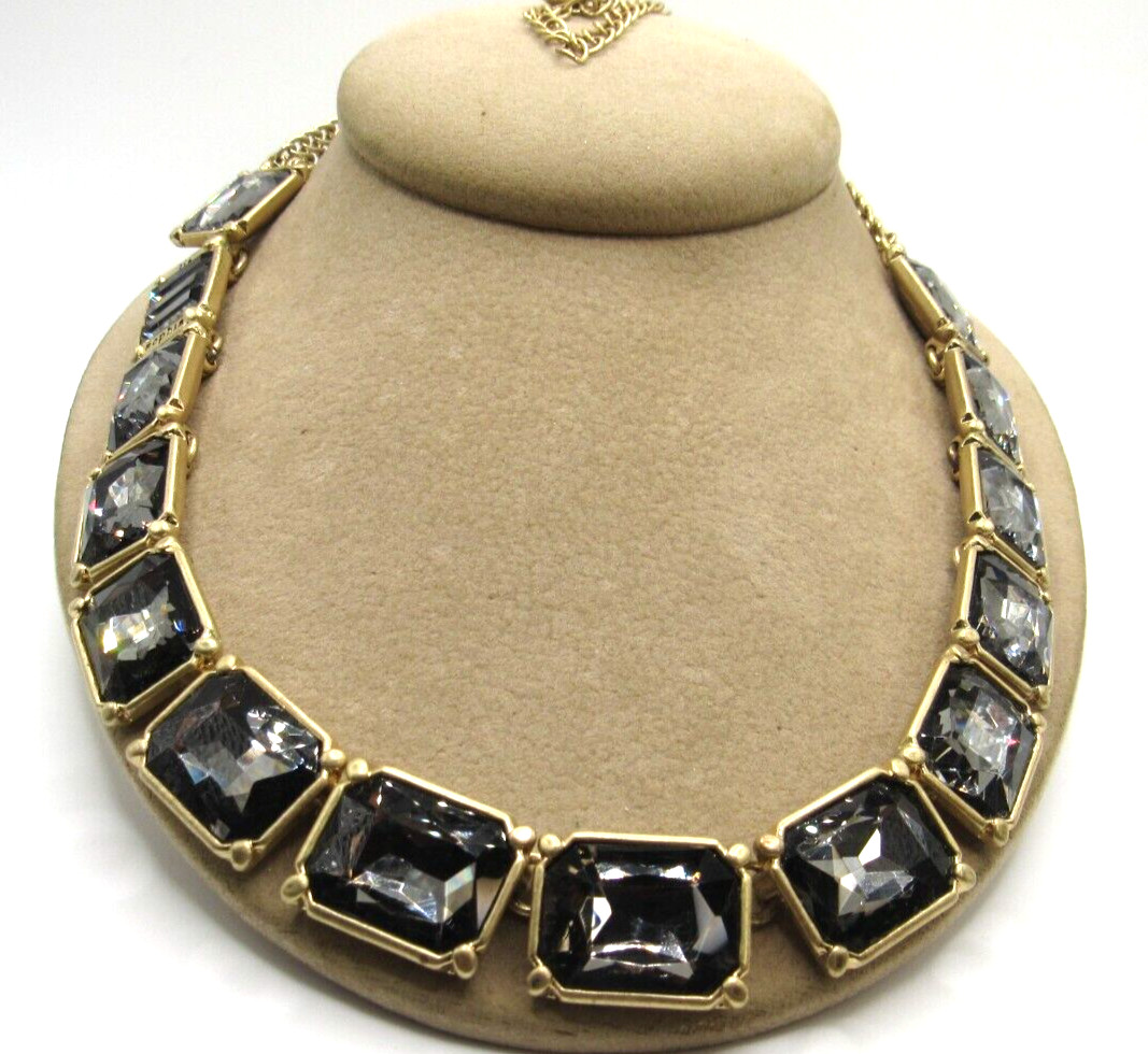 Lia Sophia VERSAILLES Smokey Grey Crystal Gold Tone Necklace New with Tags