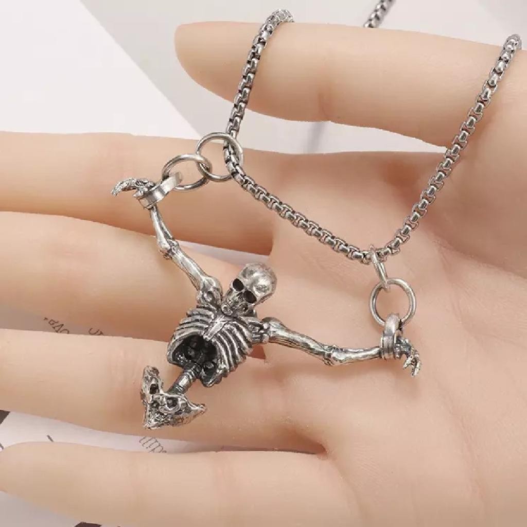 SKELETON IN SHACKLES NECKLACE 24in Chain Skull Hanging in Chains Goth Halloween