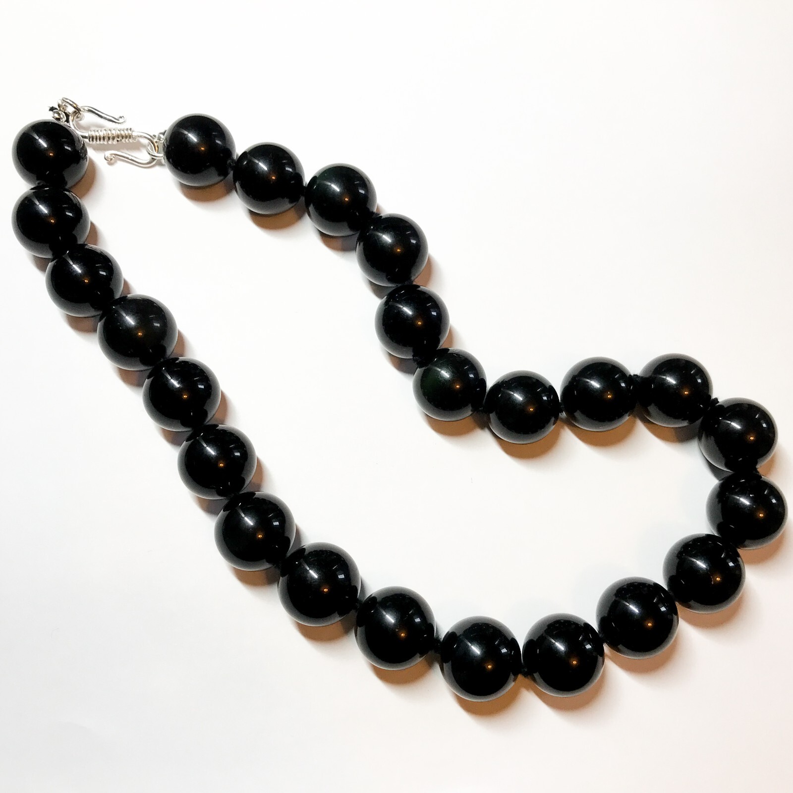 Hand knotted 18mm Black Obsidian beads Necklace, Natural Black Stone Necklace