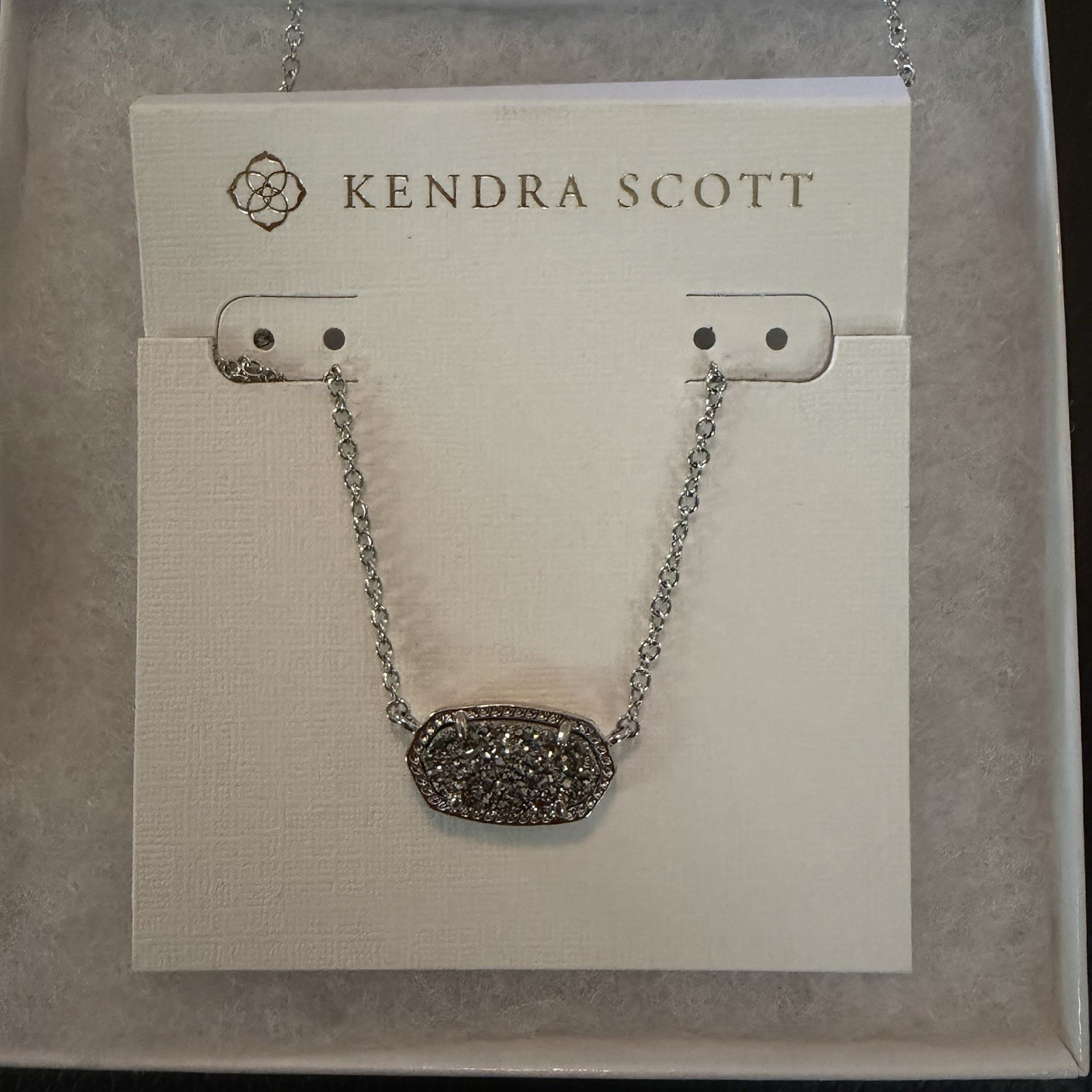 Kendra Scott Elisa Silver Plated Clear Crystal Oval Pendant Adjustable Chain