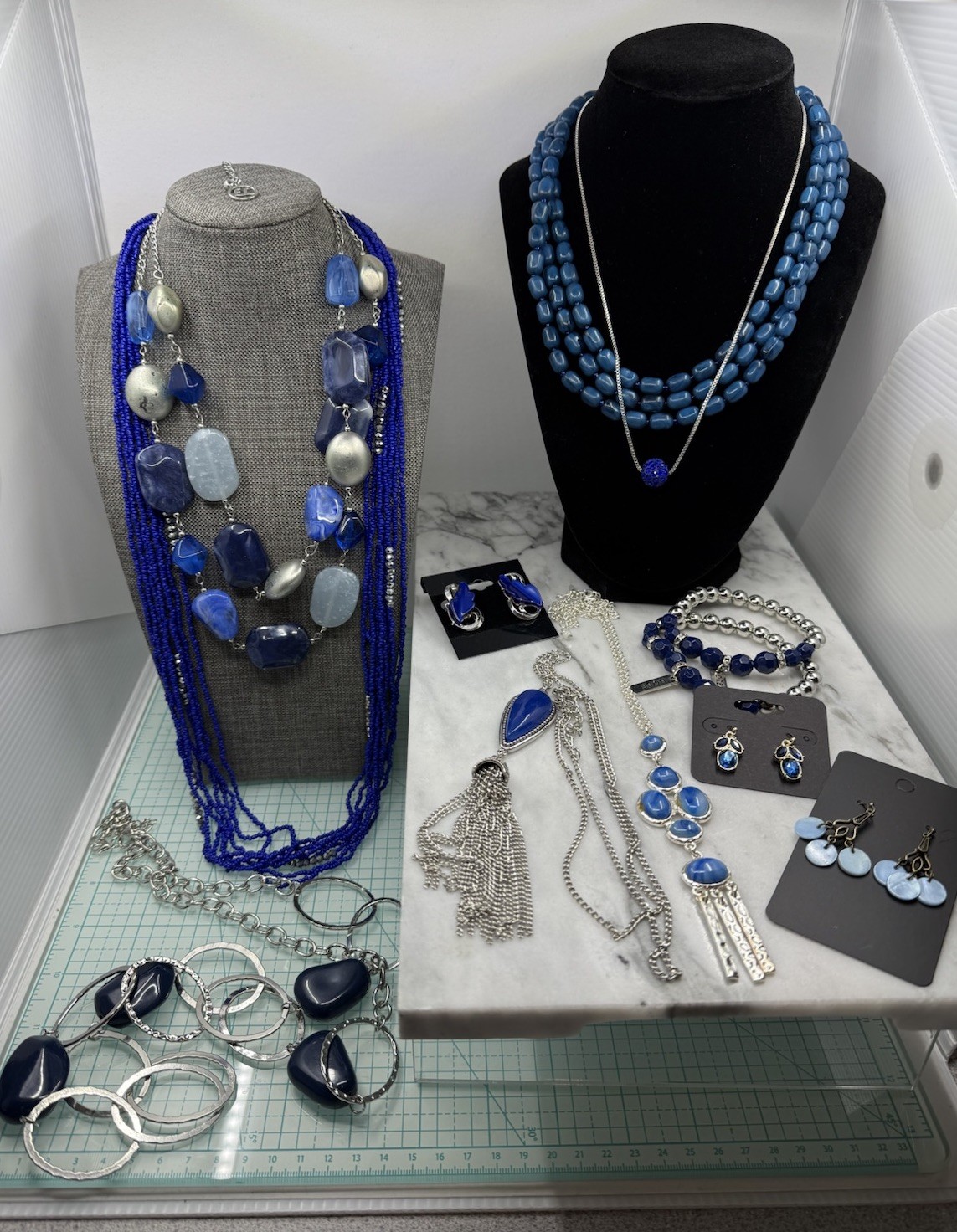 DARK Royal BLUE Lot Of Necklaces Avon Bracelets Earrings Boho Beach