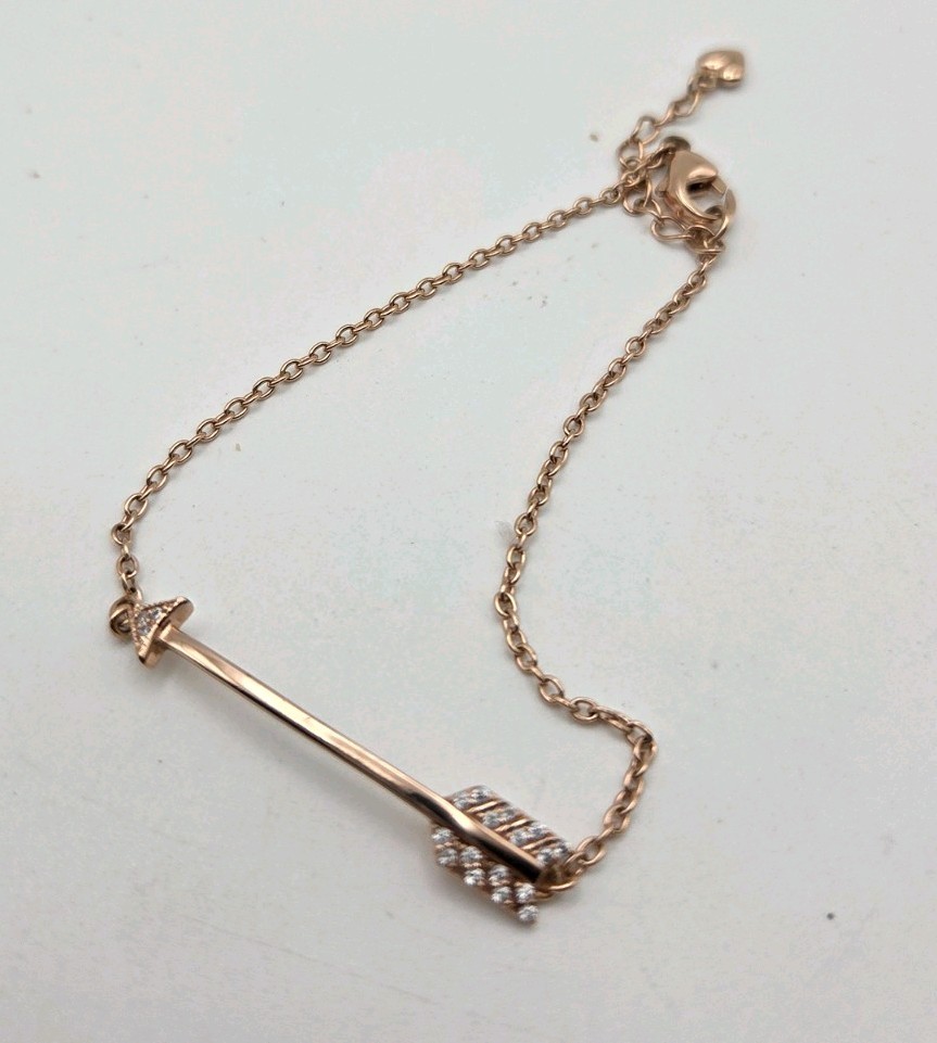 925 Rose Gold Over Sterling Silver Arrow Adjustable Bracelet Size 7-8in Length