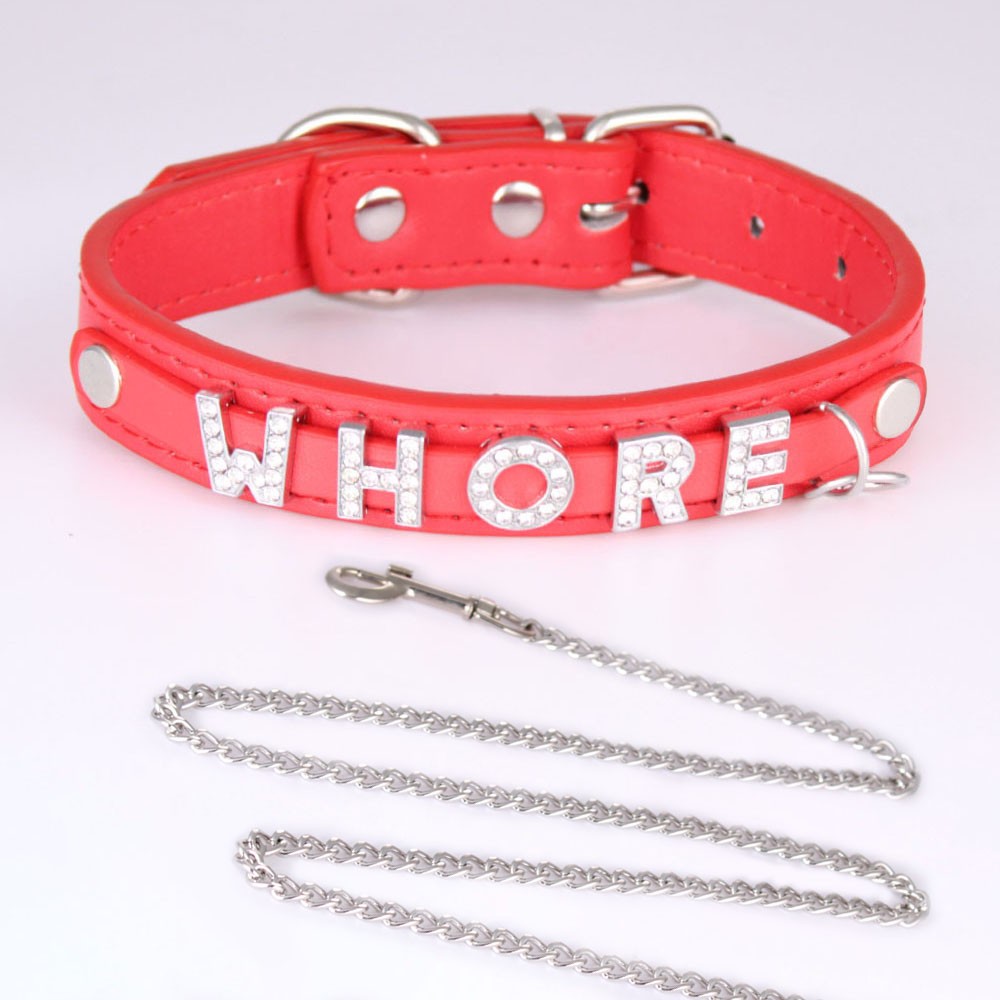 Modern Leather Buckled Choker Custom Letter BITCH WHORE CUM G5 Collar Necklace