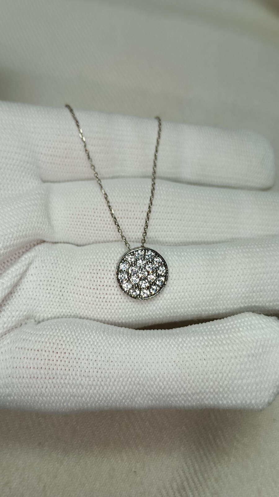 Vintage Sterling Silver Cubic Zirconia Round Pave Cluster Pendant Chain Necklace