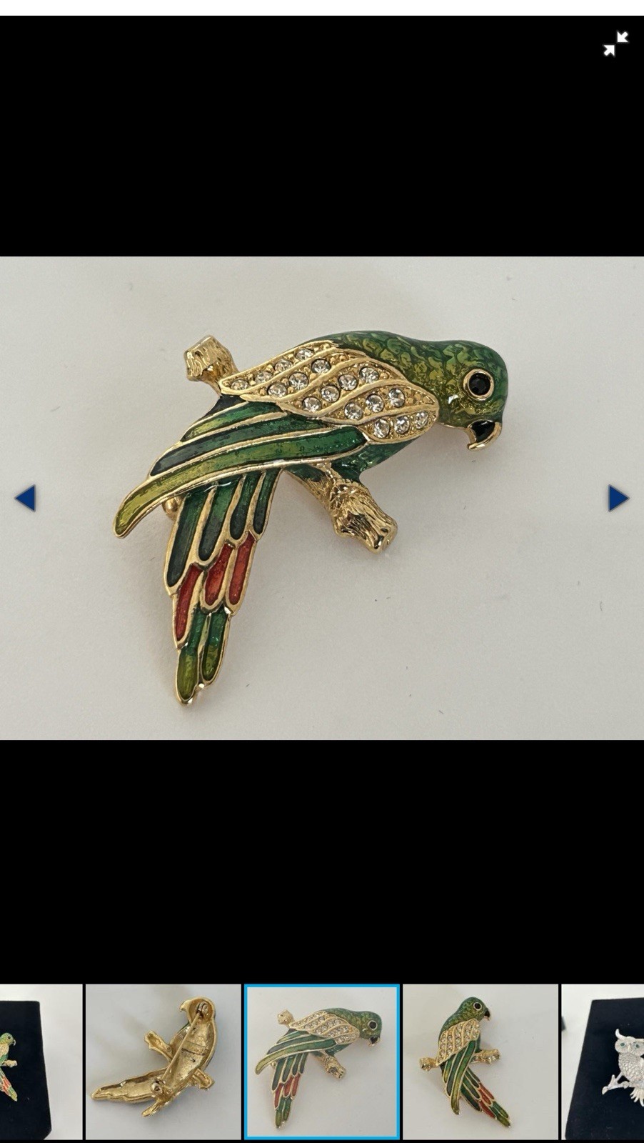 Signed 2pc Bird Brooch Pin Set Enamel Parrot & Rhinestone Owl Multicolor 2 in
