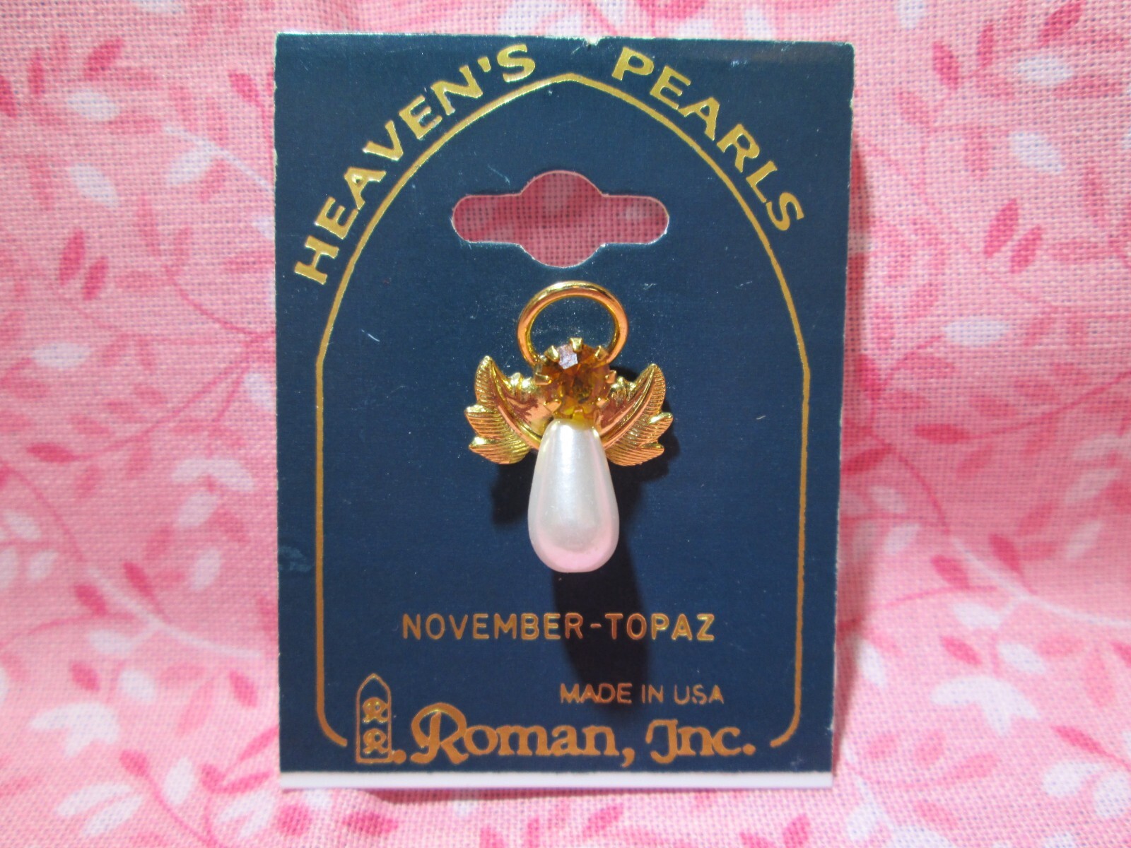 Roman Inc Heaven’s Pearls November Topaz Faux Pearl Angel Lapel Pin Gold Tone /S