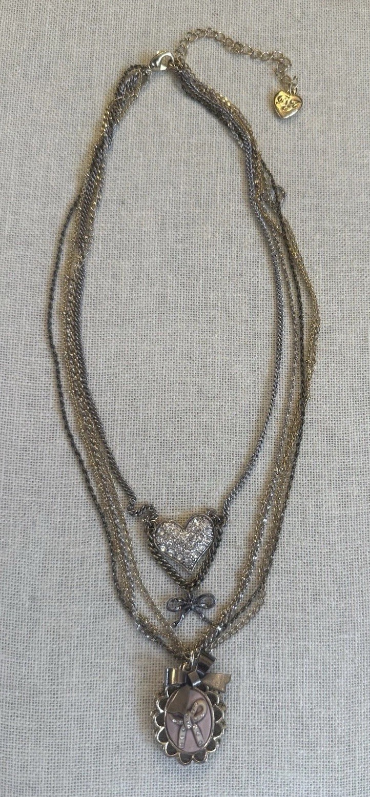 RARE BETSEY JOHNSON BOW CAMEO HEART DROP CHAIN NECKLACE #11