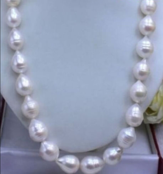 HUGE 11-12MM GENUINE NATURAL WHITE SOUTH SEA AKOYA BAROQUE PEARL NECKLACE 20″ AA
