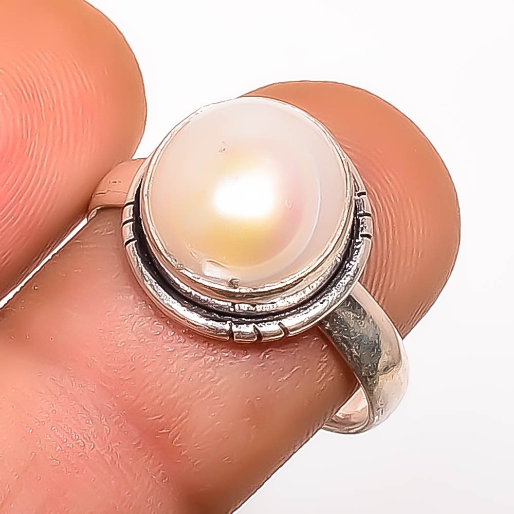 Natural Pearl Gemstone 925 Silver Plated Ring s.9.5 TR7508-1395