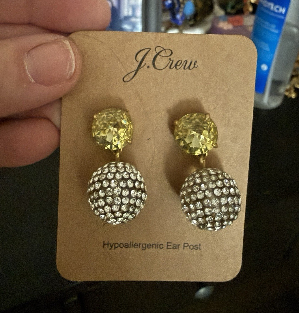 J.CREW Hypoallergenic Pavé Yellow Crystal Ball Drop Earrings Gold/Silver Tone