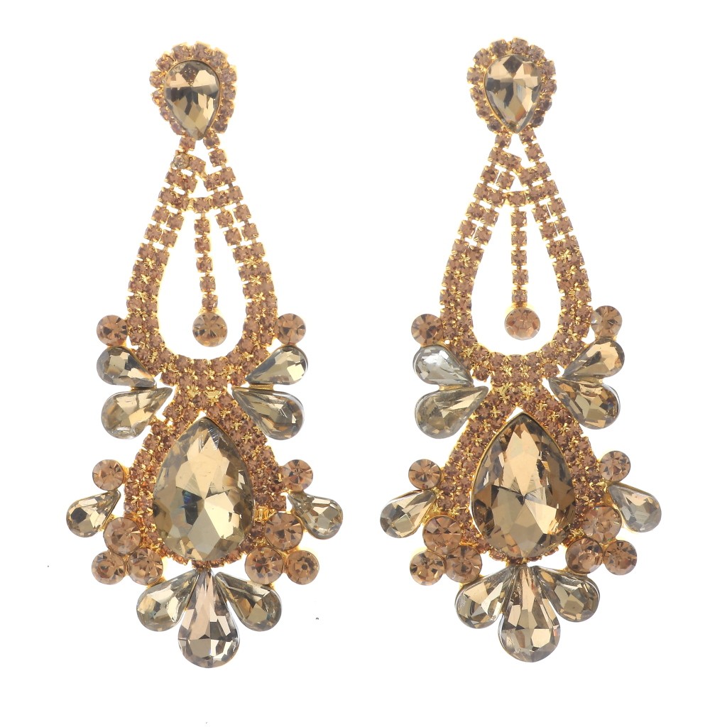 Gold Tone Alloy Metal Rhinestone Drop Post Earrings ESE2090-TOP