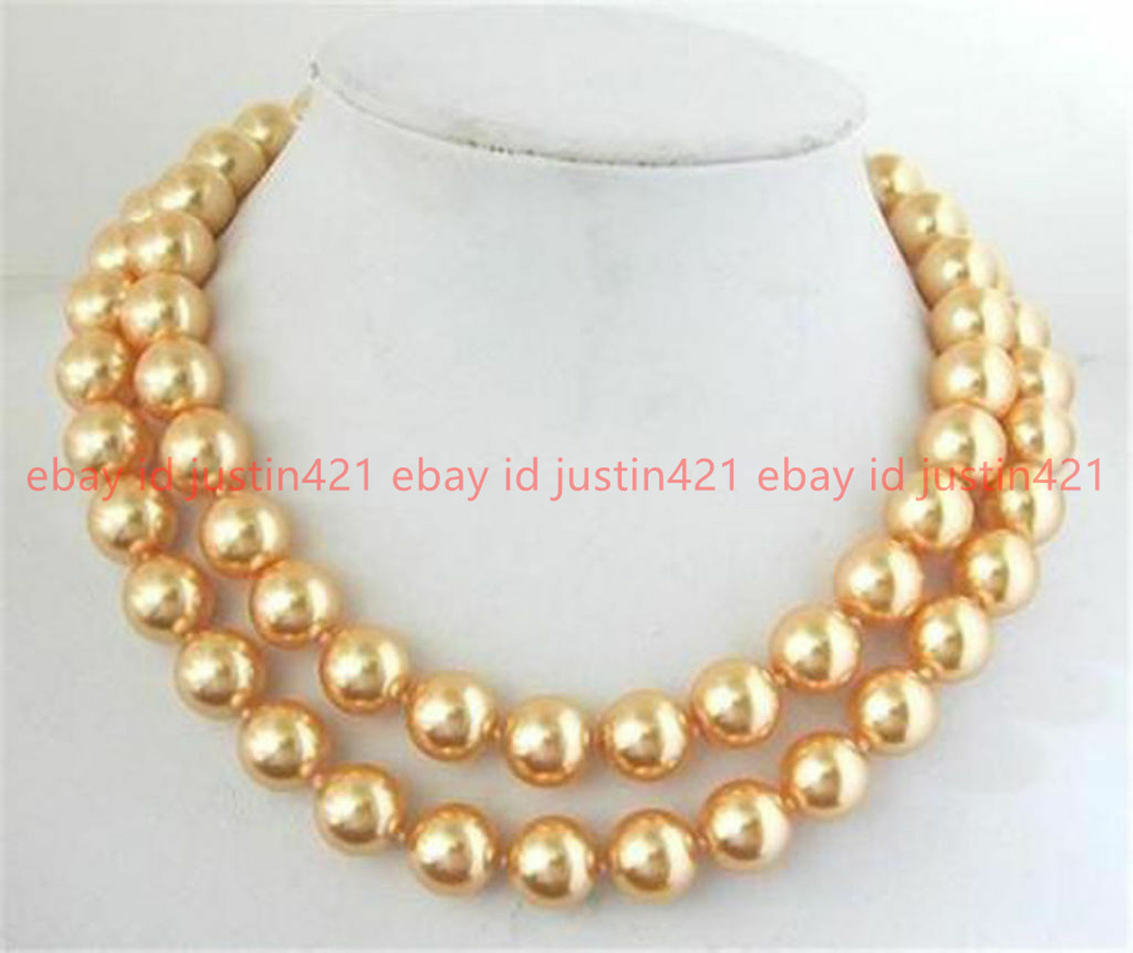 NEW 12mm Gold South Sea Shell Pearl Necklace Long 36” AAA
