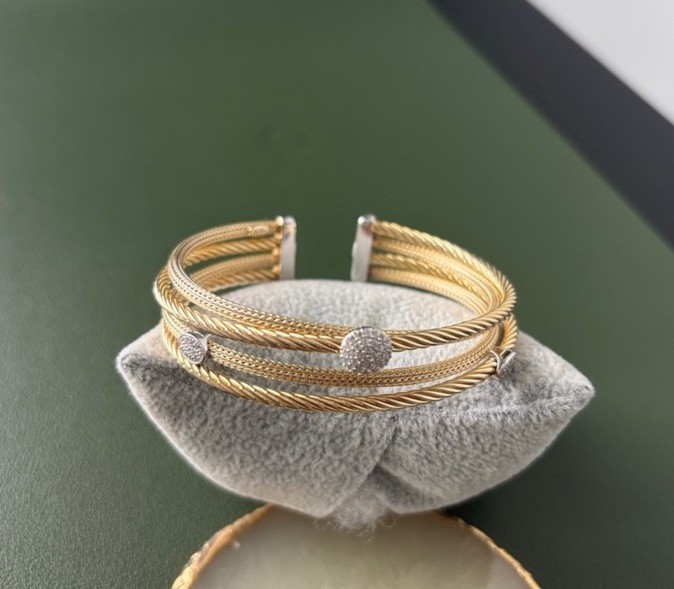 Two-Tone Multi-Band Bangle Bracelet With Crystal Accents
