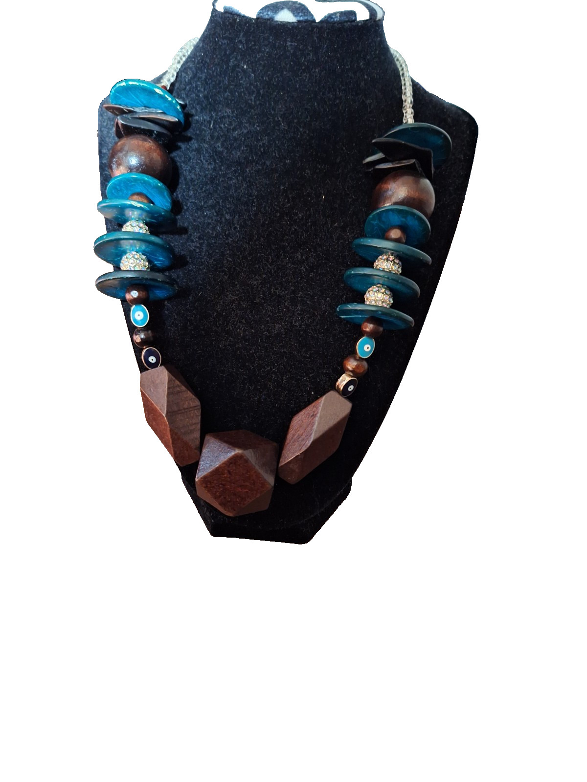 handmade avant-garde necklace for women made of wood and zinc alloy