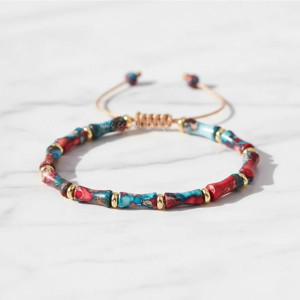 Hand Braided Rainbow Jasper Bracelet Natural Gemstone Boho Healing Jewelry Gift