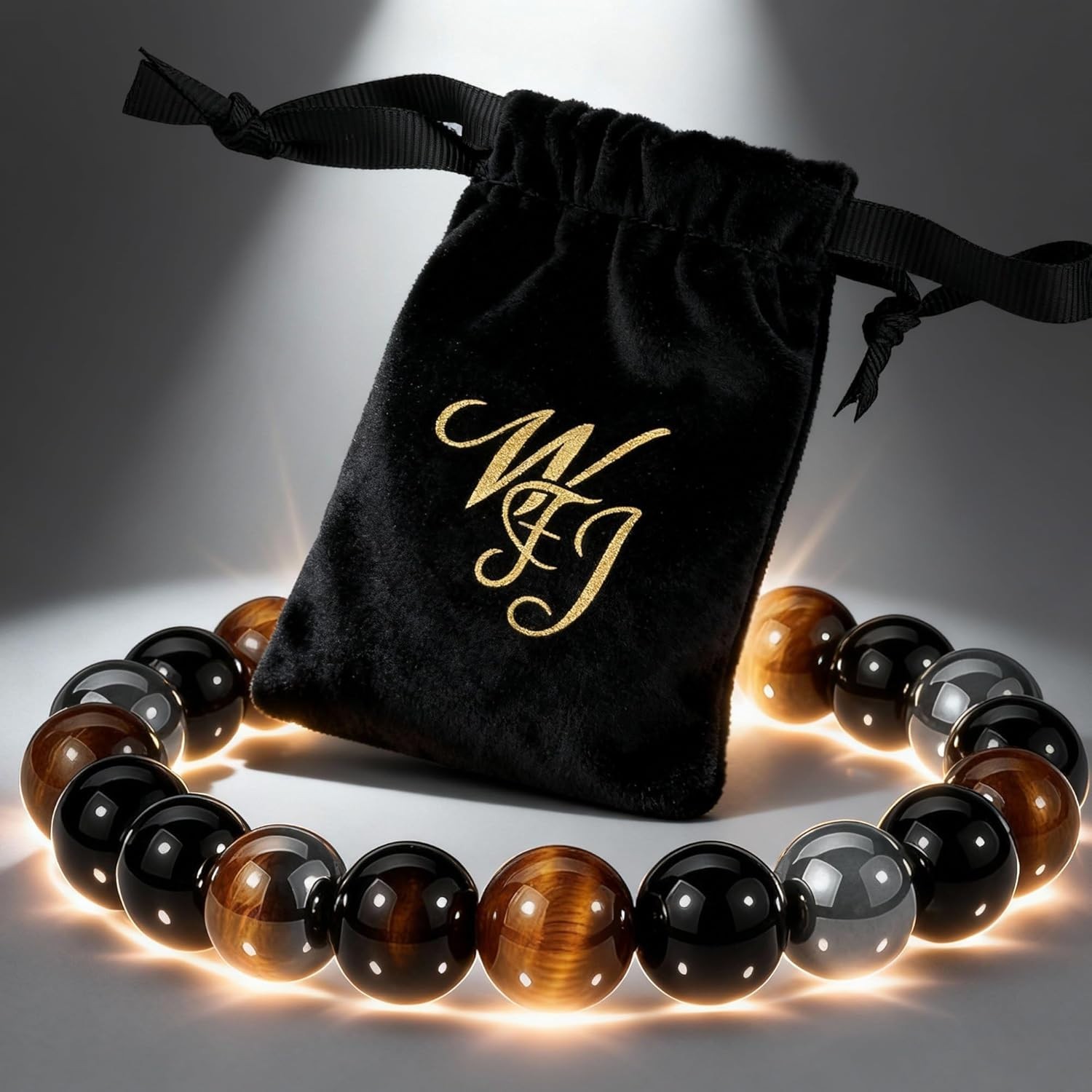 Black Obsidian Hematite Tiger Eye Triple Protection Bracelet Natural Stone 10mm
