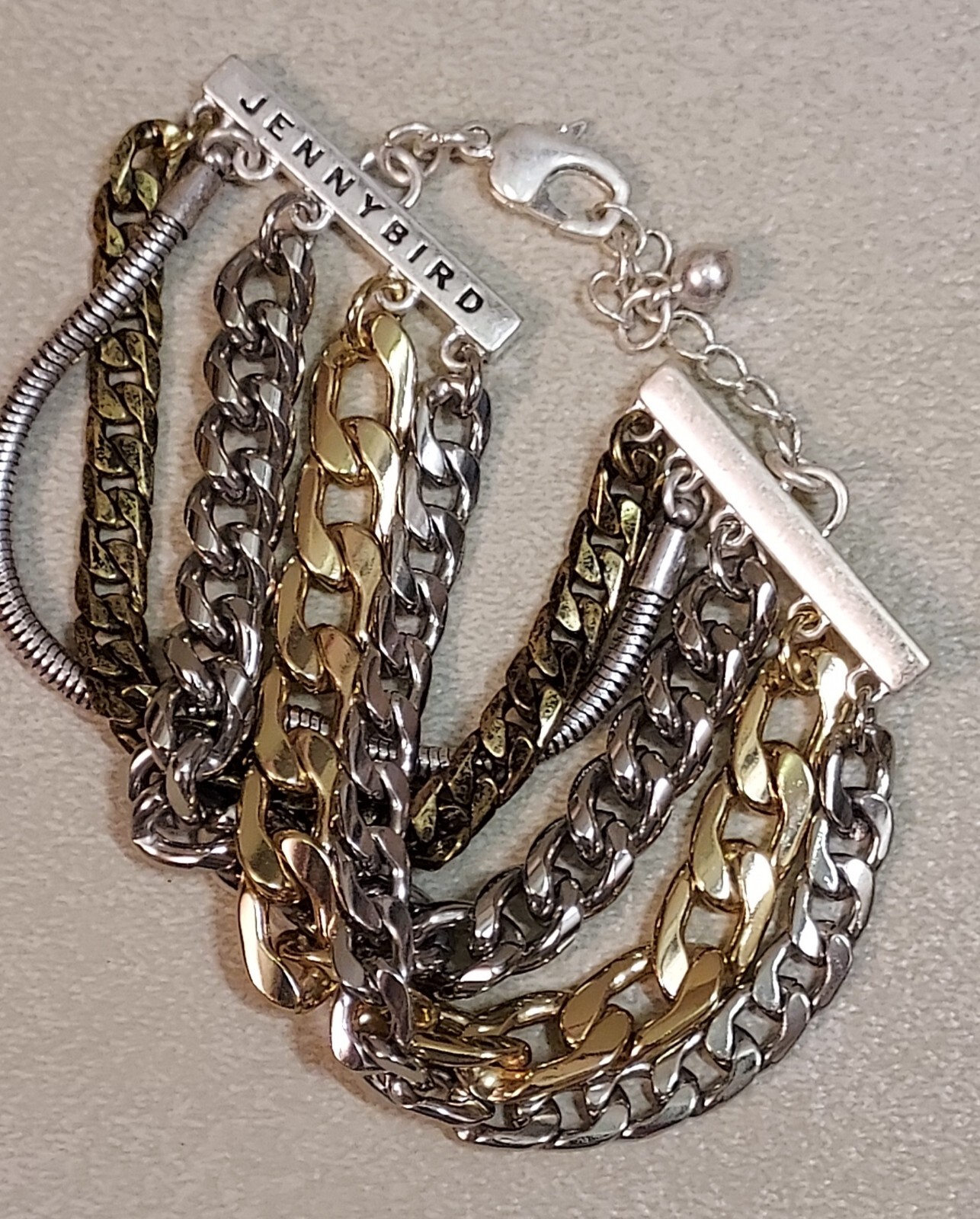 Signed Jenny Bird Multi Chain Bracelet Curb Link Snake Chain With Pouch