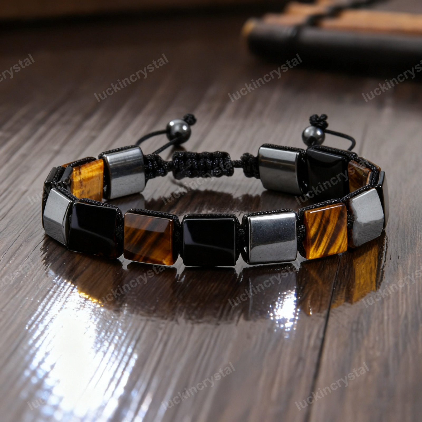 Natural Tiger Eye Hematite Black Obsidian Triple Protection Beaded Men Bracelet