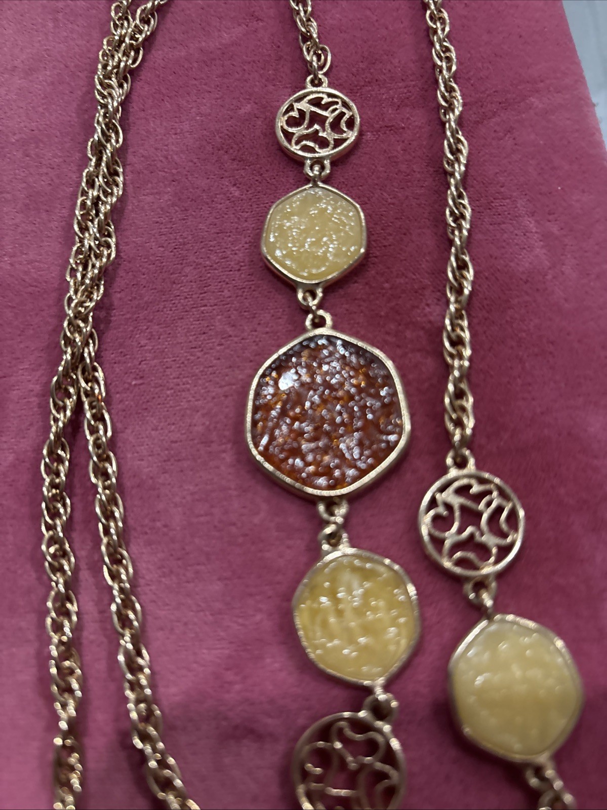 V Elegant Gold Tone Chain With Charm 38 Inches Long