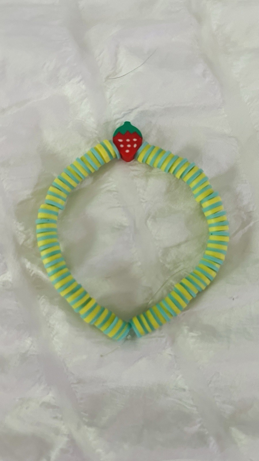 Multicolor Polymer Clay Heishi Bead Stretch Bracelet Strawberry Charm Slip-On