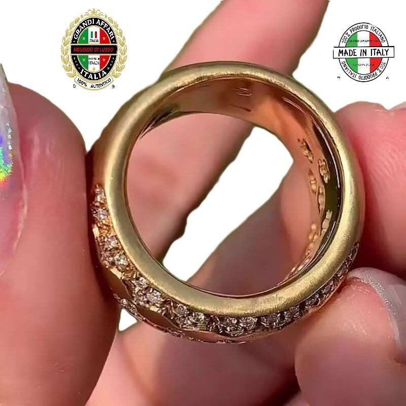 Italian 18k GoldHandmade Ring Diamond Cut Zirconia Luxury Elegant Size 7.0 New