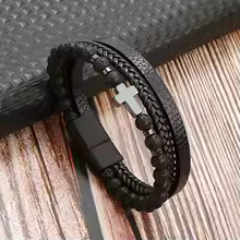 Men’s Braided Leather Bracelet Multilayer Rope Magnetic Clasp Punk Jewelry