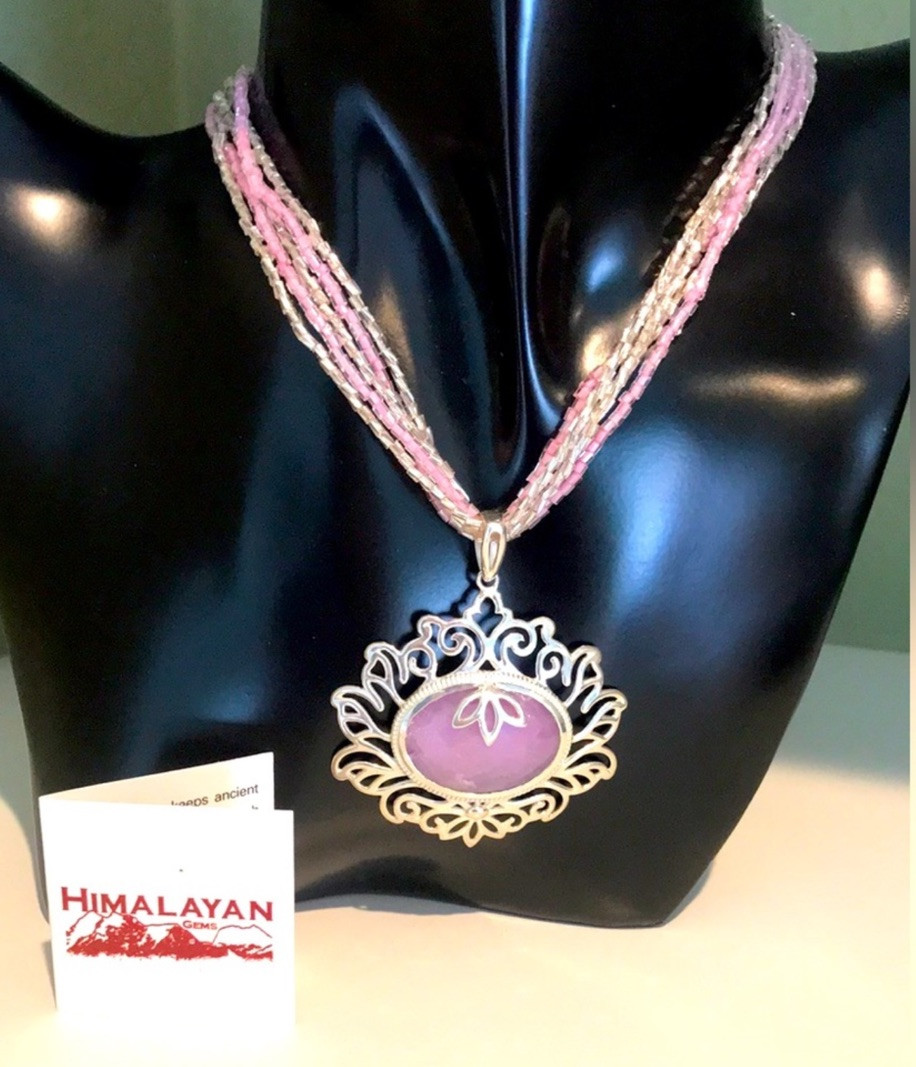 NEW HIMALAYAN 24CT GEMS PINK UMBA SAPPHIRE STERLING SILVER PENDANT NECKLACE NWT