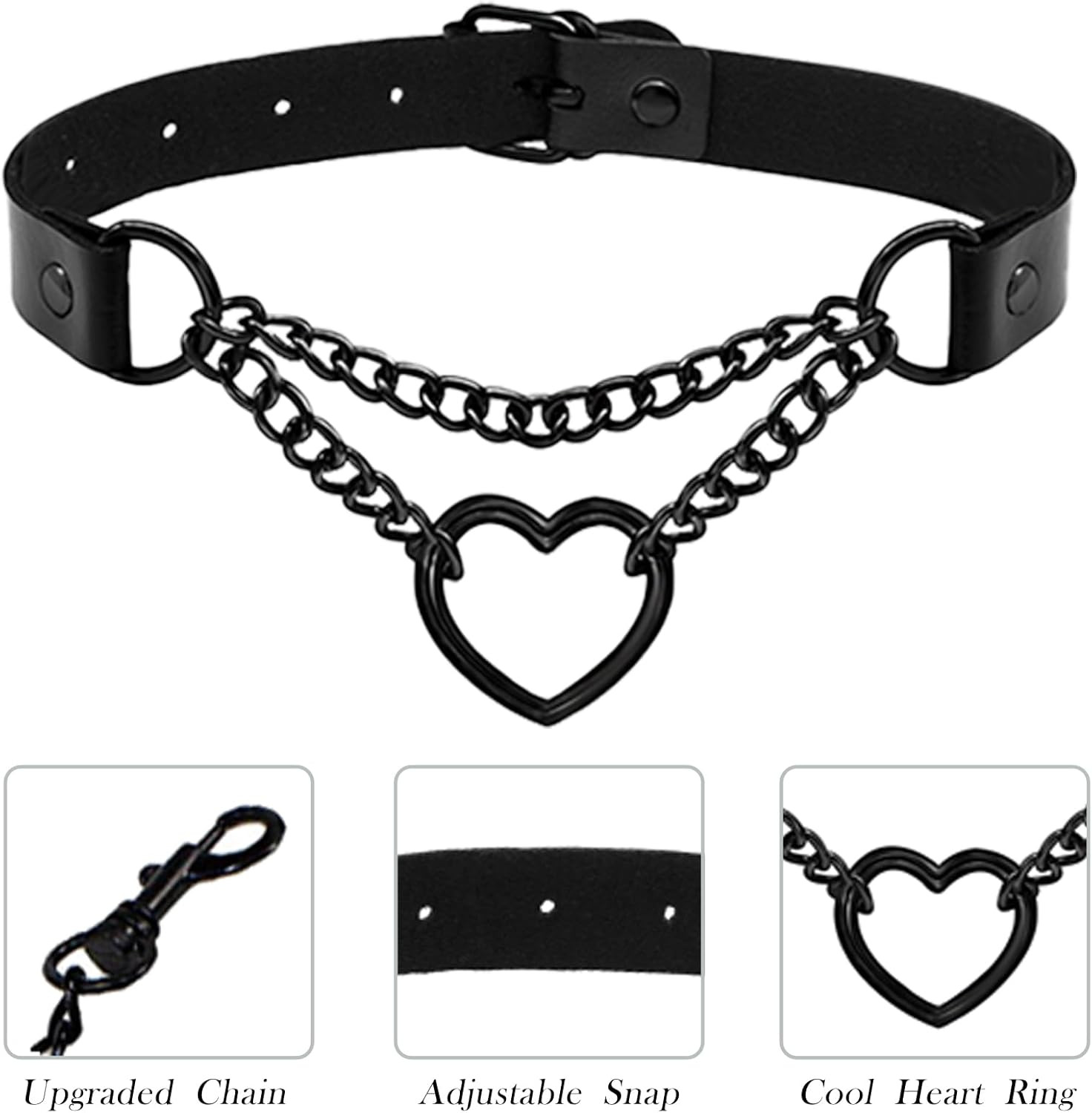 2PCS Black Choker Necklace for Women Leather Chokers Collar and Leash Set Goth S