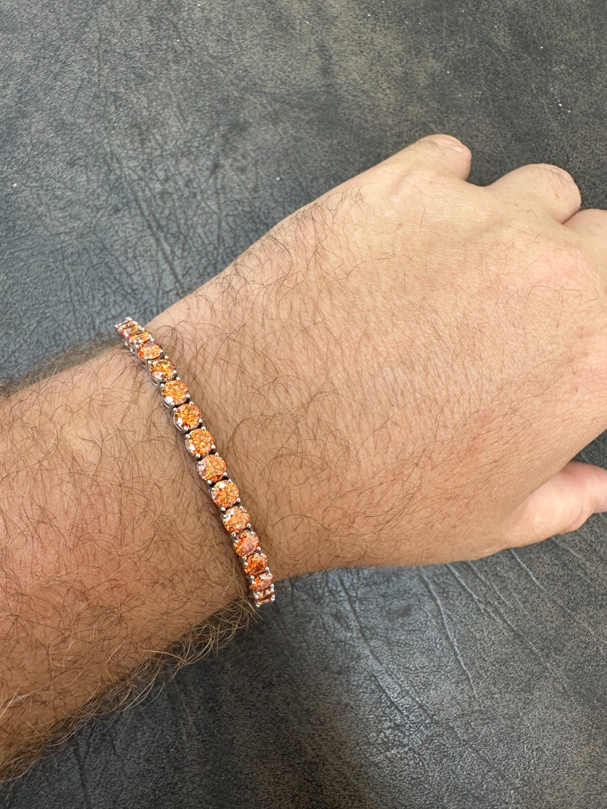 Real Iced Orange MOISSANITE 5mm Tennis Bracelet 925 Silver Passes Tester GRA