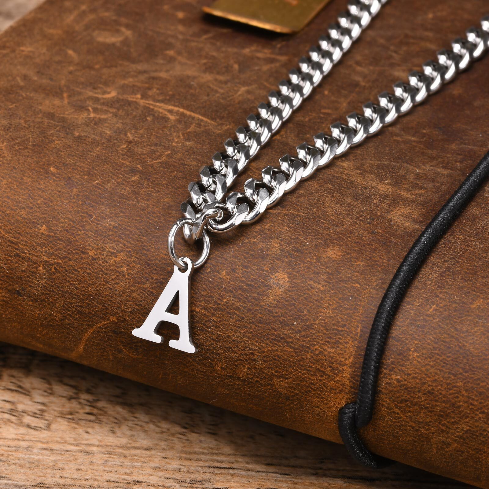 Vnox Classic Initial Letter Necklaces for Men Stylish Pendant with Cuban Chain