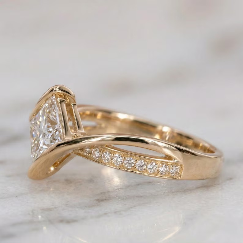 3Ct Princess Cut Simulated Diamond Minimalist Halo Ring 14k Yellow Gold Plated
