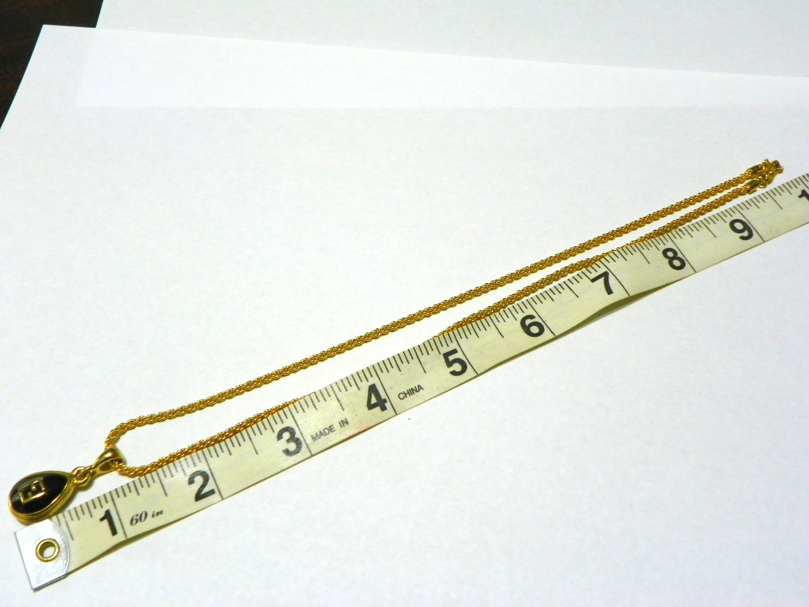 VTG Fendi Logo Teardrop double side Black Enamel/clear Crystal Pendant GoldTone