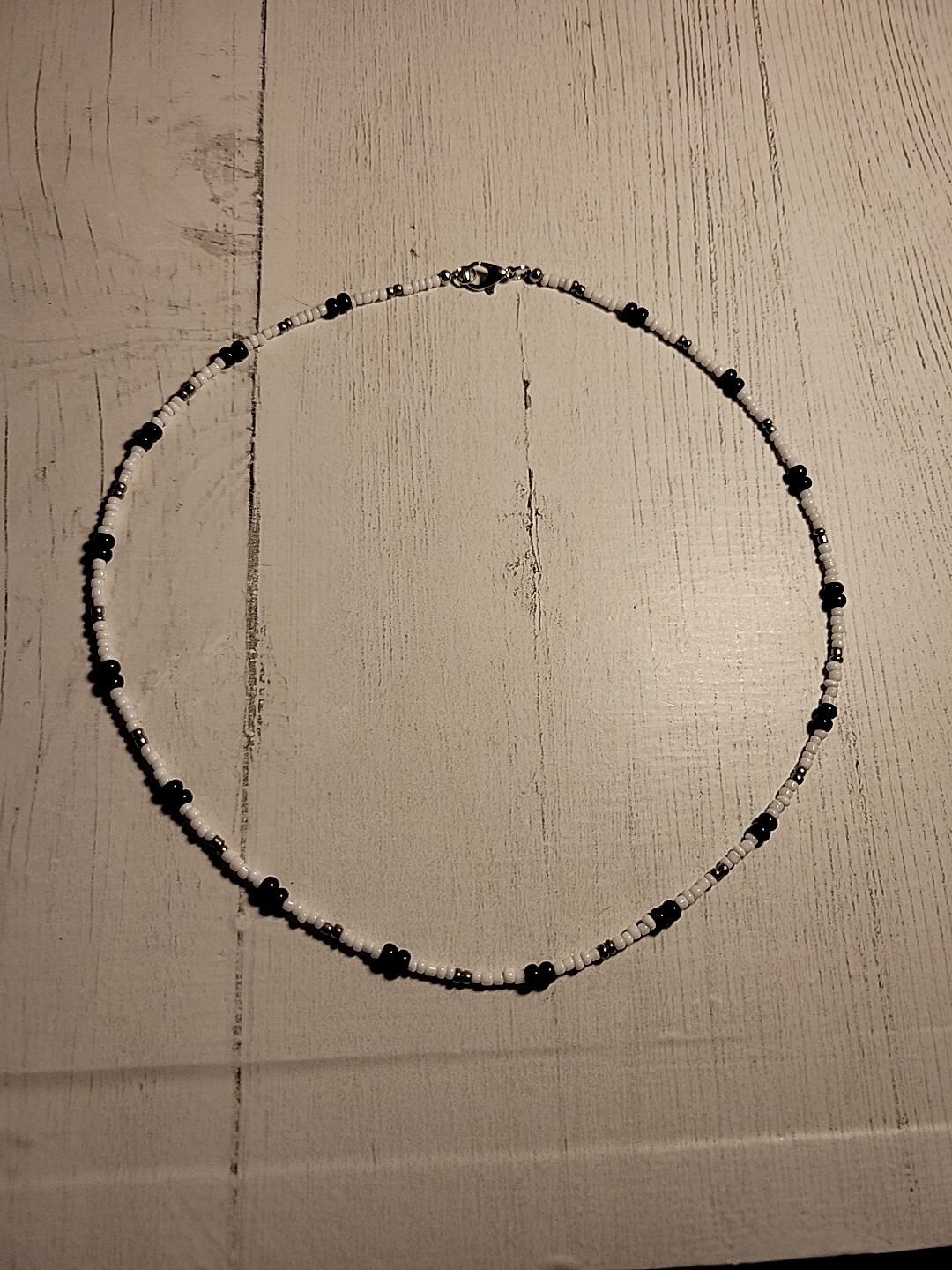 Black, White Silver Necklace Surfer Summer Boho Beaded Choker Beach HANDMADE