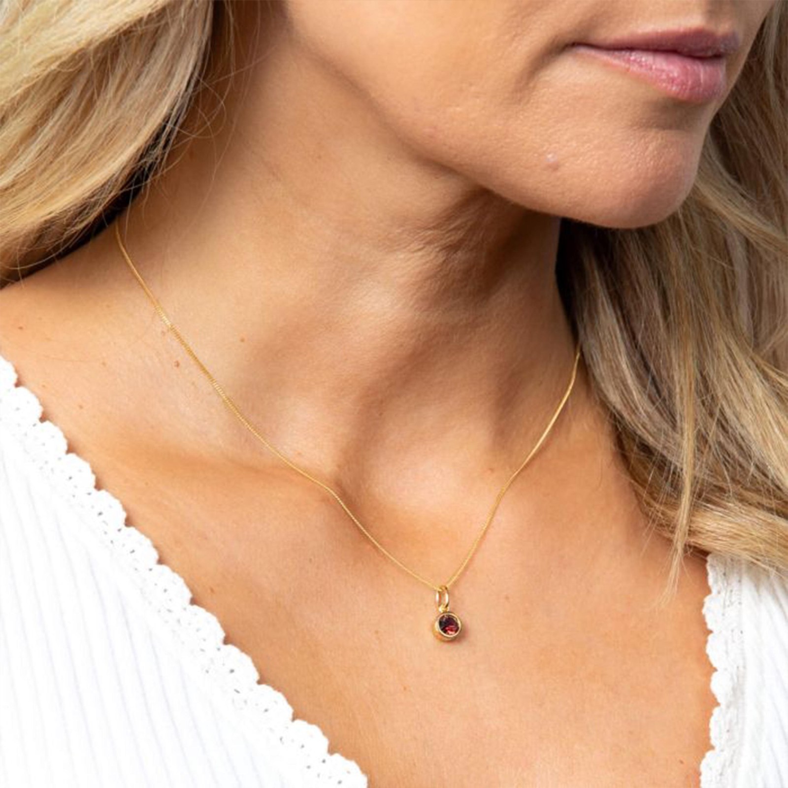 7MM Prong Pendant Lab Created Ruby Necklace 14K Yellow Gold Over Women Birthday